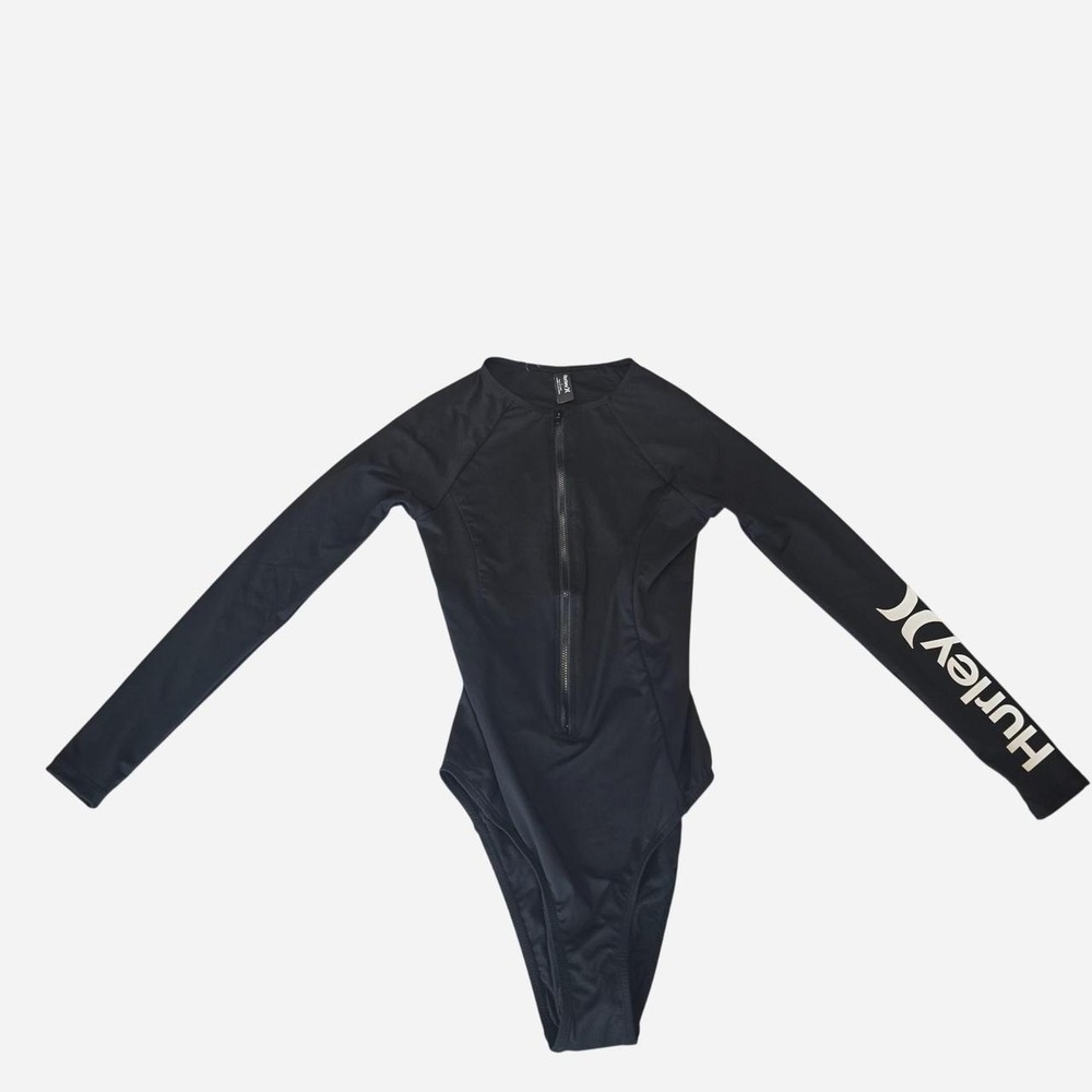 Hurley Long Sleeve One Piece Black Swimsuit Women's Zipper Bathing Suit- Small